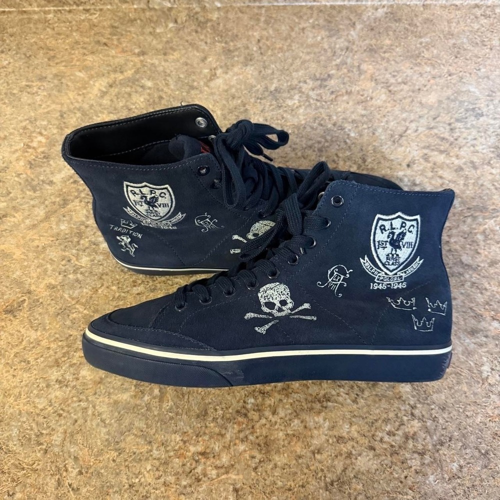 Polo Ralph Lauren Blue Rare Solomon RLPC Skull Crest Sneaker Shoe 9.5